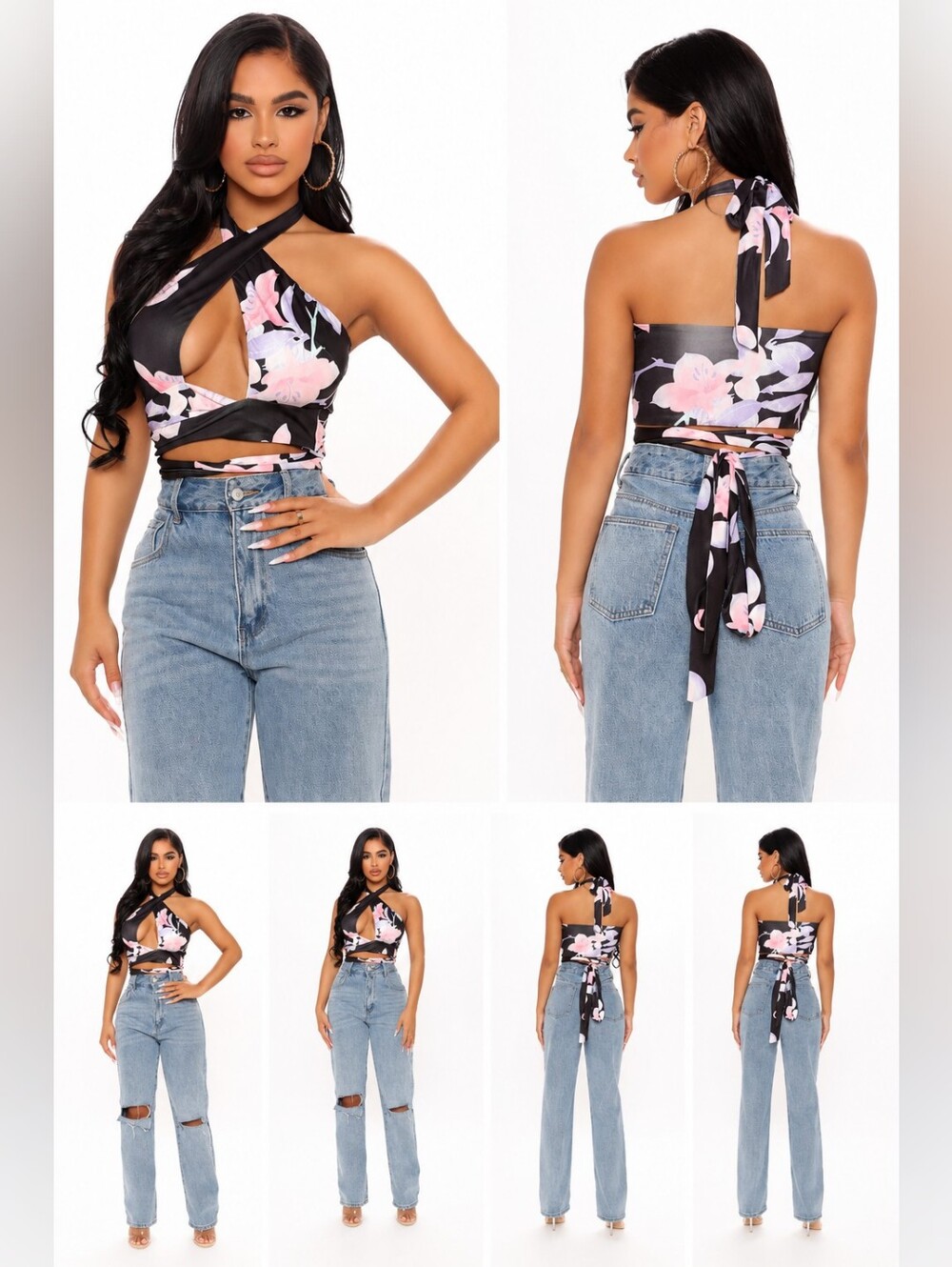 Fashion Nova Floral Wrap Halter Crop Top NWT | Size Medium